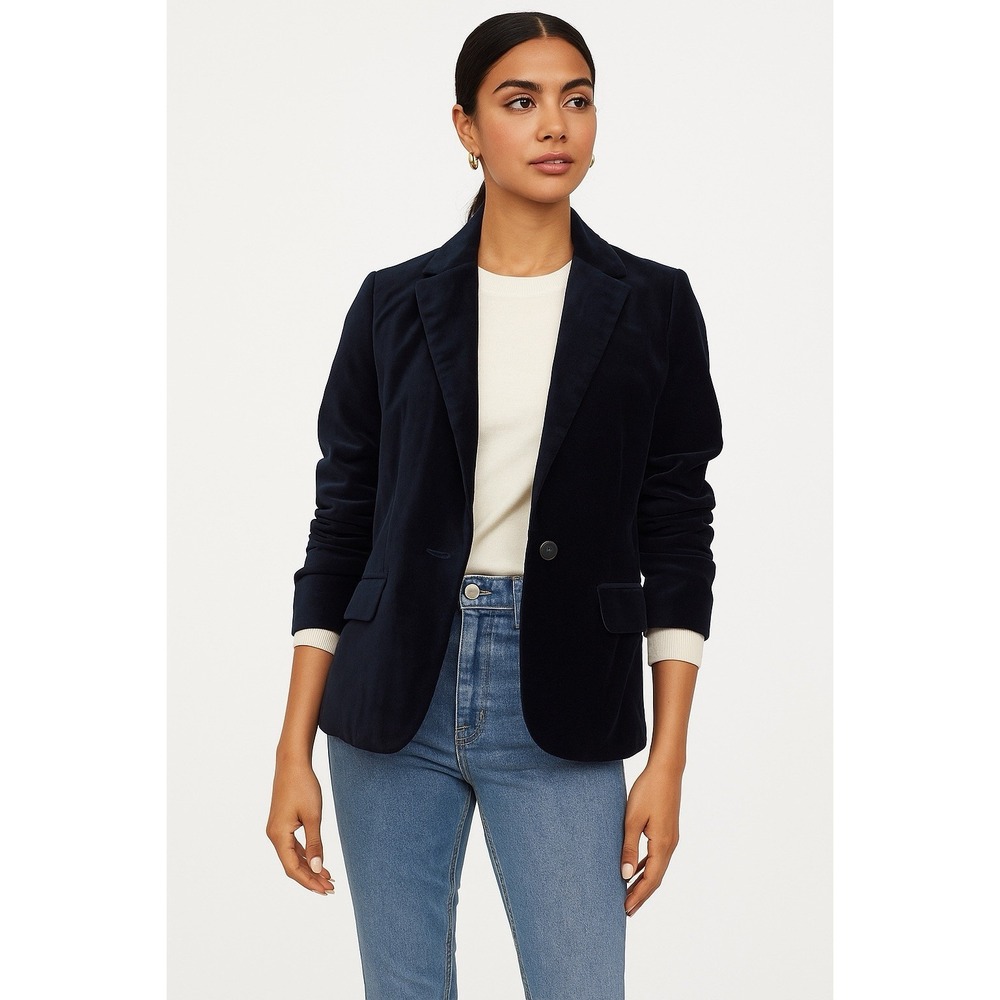 Velvet Blazer Women‎ PS Dark Blue Single Button Coat Whimsigoth chic academia